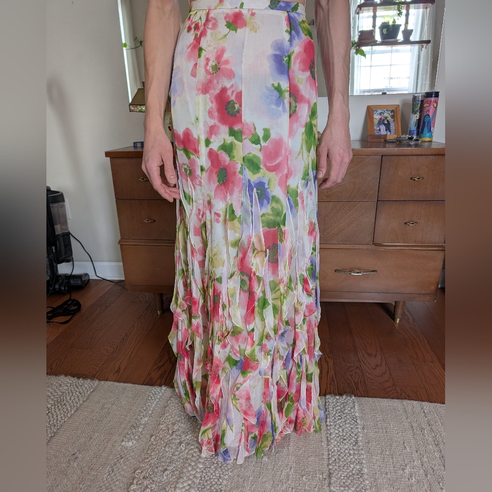 Vintage Floral Maxi Ruffled Skirt